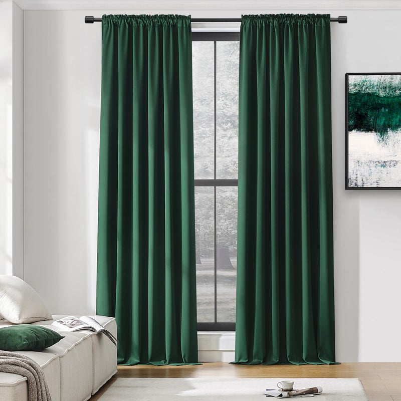 DONREN Dark Green Blackout Thermal Insulating Window Curtain Panels for Bedroom with Rod Pocket (42 x 96 Inches,2 Panels) - Image 1